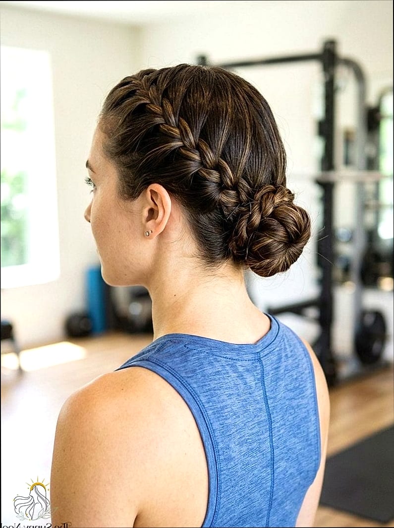 16 Gym Hairstyles For Medium Hair Inspo That's Giving Us Everything 7 Low Bun with Front Twists