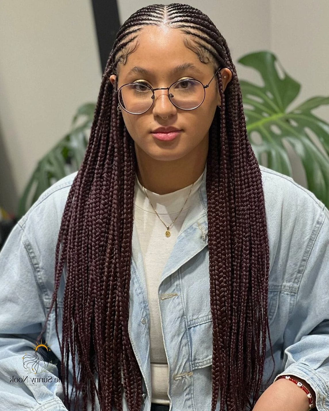 Middle-Part Fulani Braids With Cascading Curls