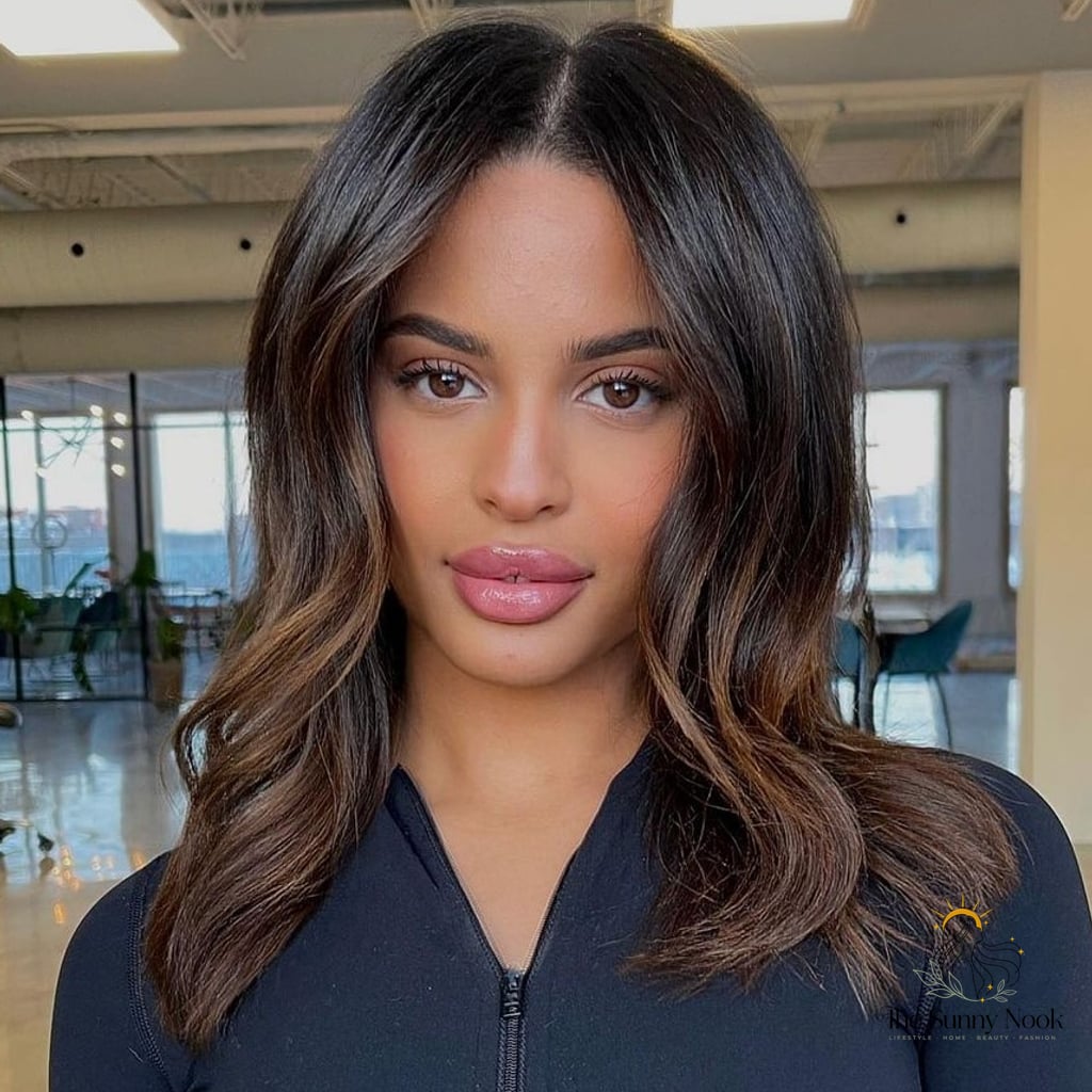 30 Aesthetic Hairstyles For Short Hair Inspo That's Giving Us Everything 7 Mid Length Black Hair with Brown Highlights