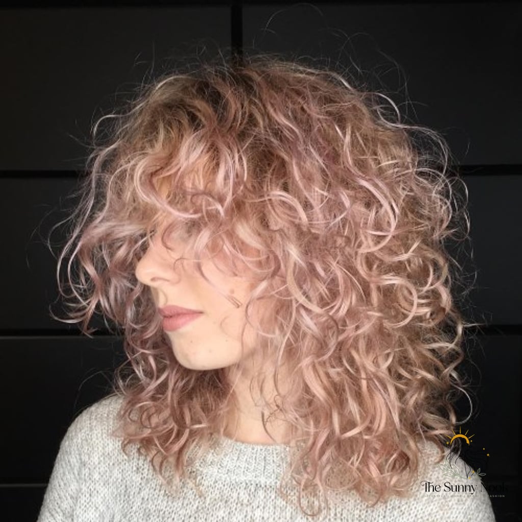 Mid-Length Light Pastel Pink Curly Hairstyle