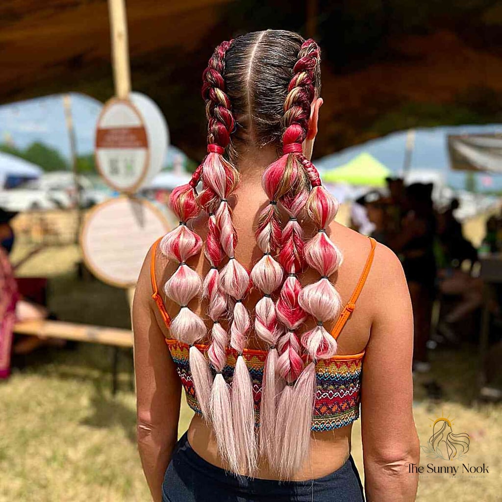 22 Party Hairstyles For Medium Hair for the Ultimate Glow Up 5 Pink Dutch Braids with Freestyle Ends