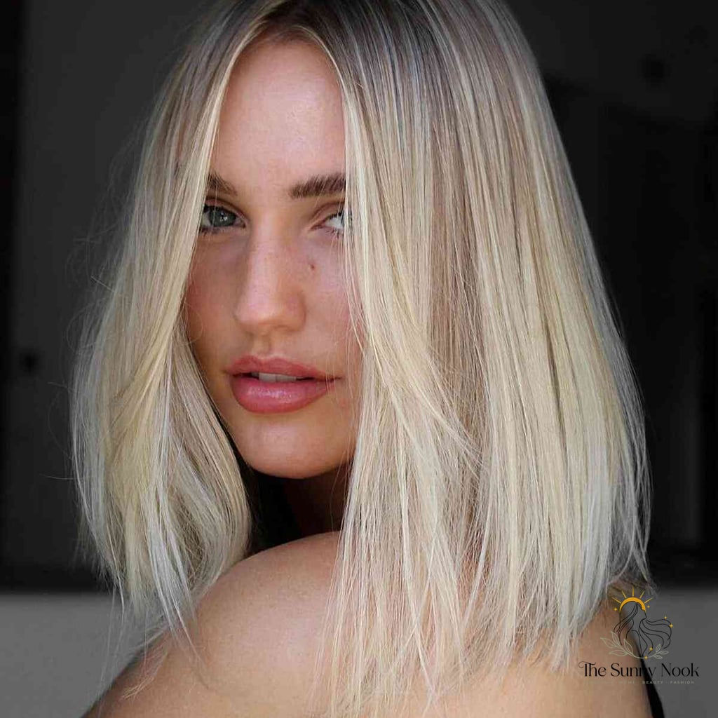 7 Easy Shoulder Length Hairstyles That Prove This Trend Is Here to Stay 2 Platinum Blonde Shadow Root