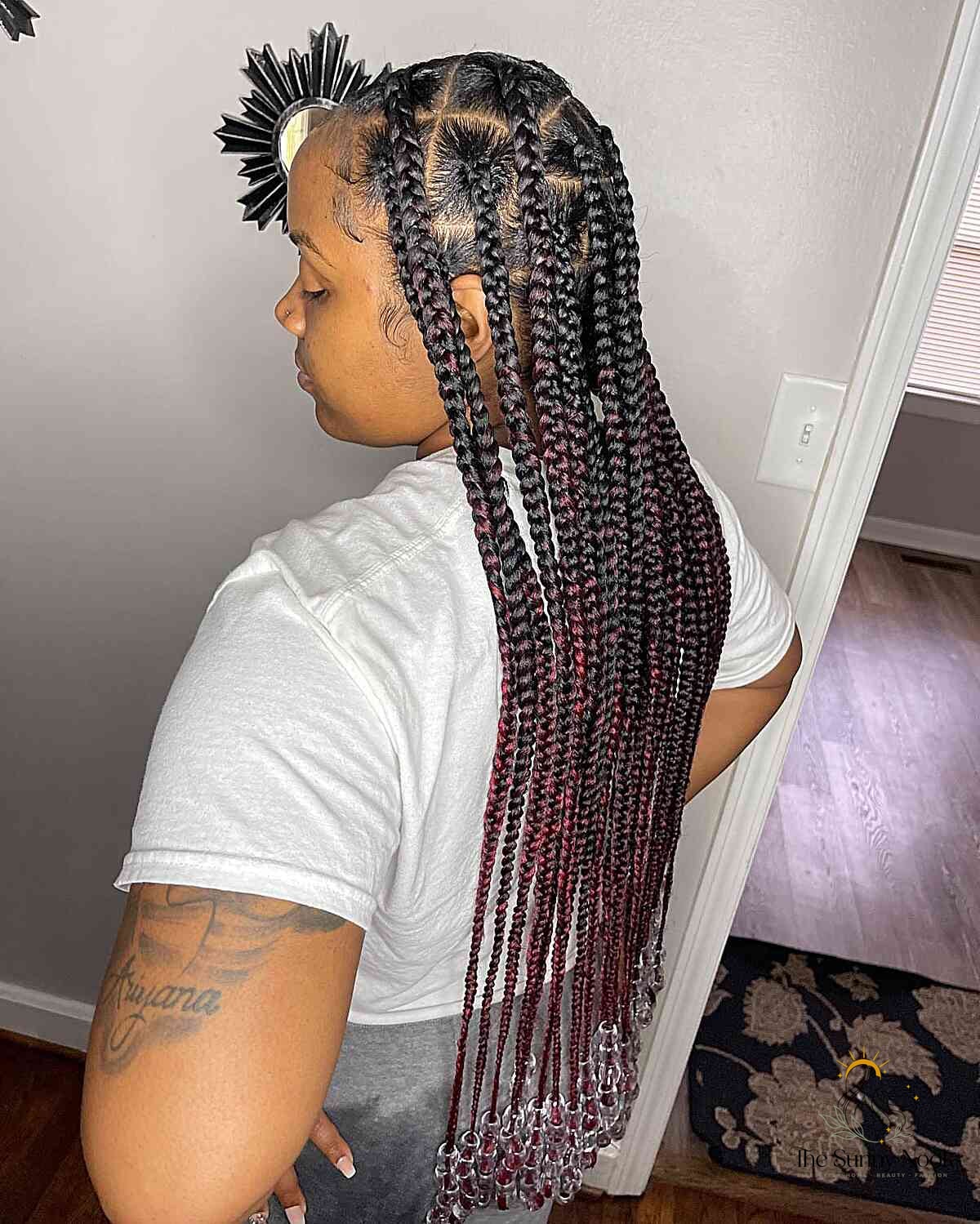 11 Cute Braid Hairstyles to Save Before They Blow Up 5 Red Ombre Box Braids with Transparent Beads