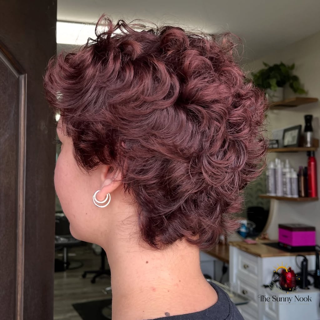 Rich Burgundy Curls in a Short Bob