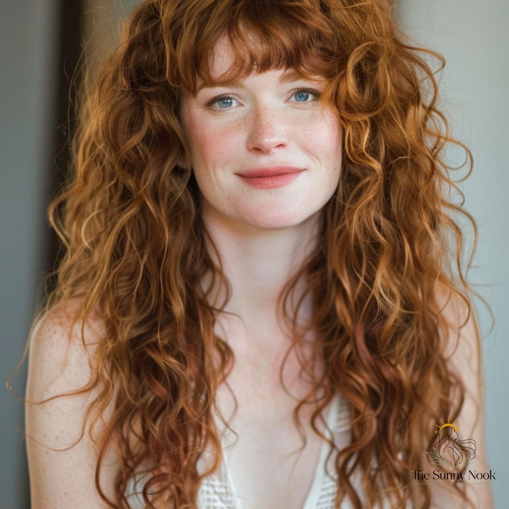 Shaggy Curly Long Layers with Bangs on Messy Curls