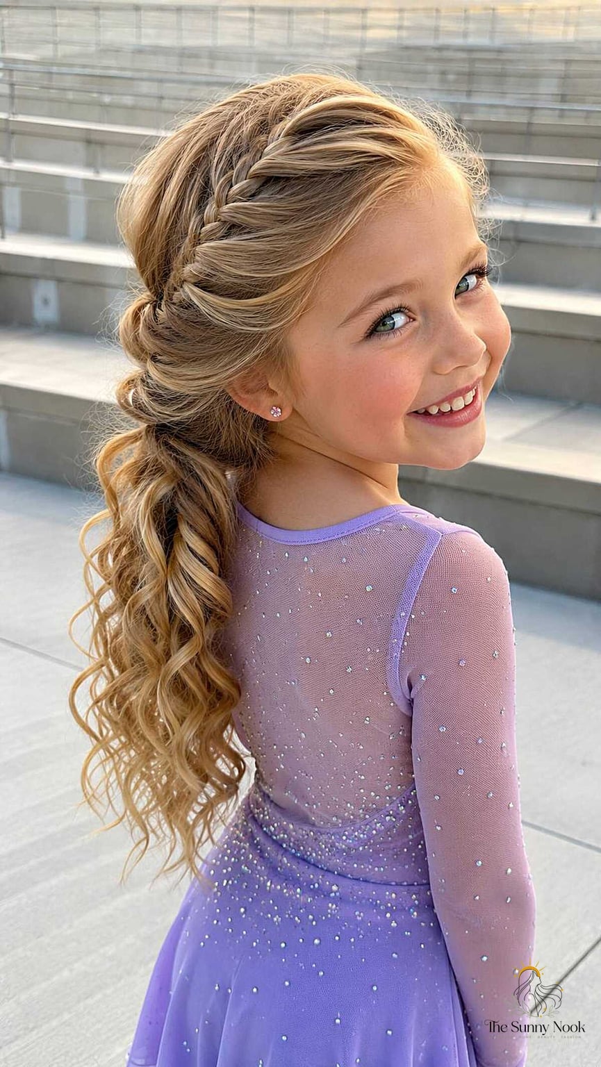 Side Fishtail Braid into Curly Ponytail