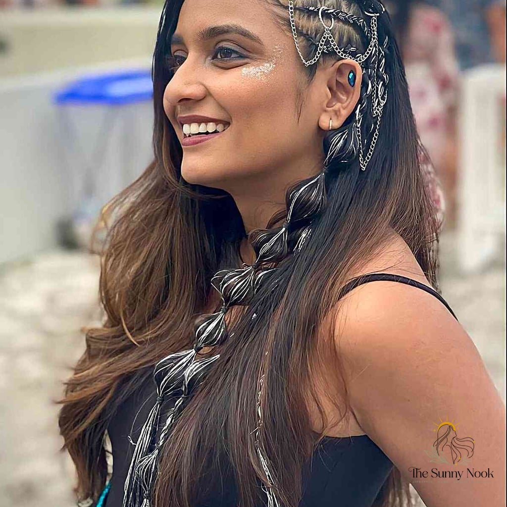 22 Party Hairstyles For Medium Hair for the Ultimate Glow Up 7 Side-Swept Style with Boho Braids and Chains