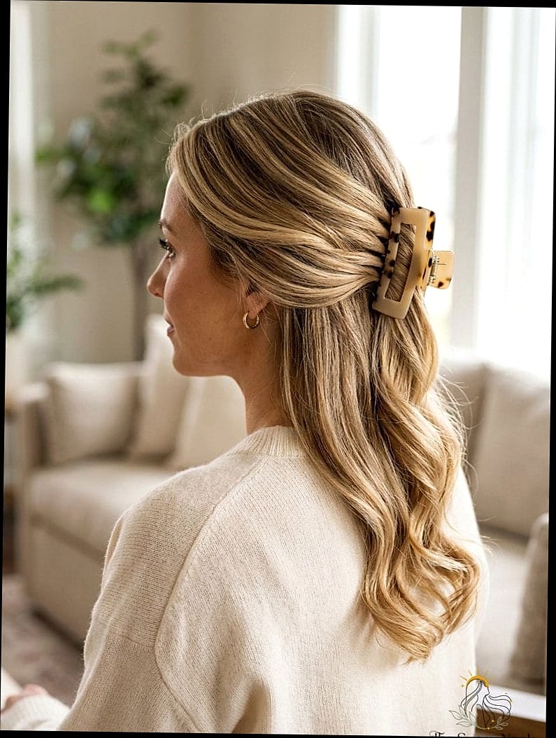 19 Claw Clip Hairstyles Curly Hair Ideas You Need to Try Right Now 9 Side-Swept Claw Clip Curls