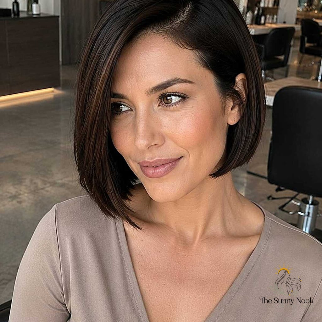 20 Hairstyles For Very Short Hair We're Obsessed With Right Now 4 The Sleek Espresso Bob with a Precise Part