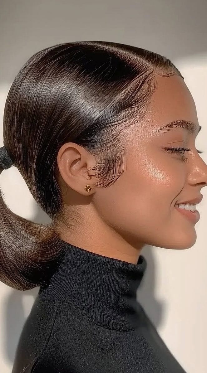 Sleek Ponytail with Wrapped Ribbon Down the Length
