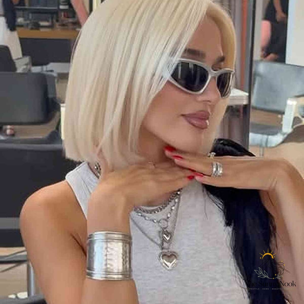 30 Aesthetic Hairstyles For Short Hair Inspo That's Giving Us Everything 17 Sleek Straight Blonde Bob with Textured Ends