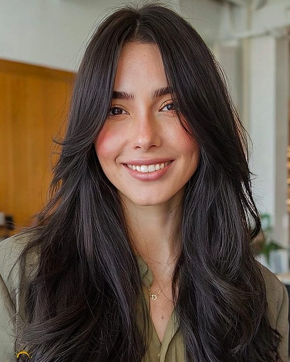 Sleek Straight Hair with Curtain Bangs