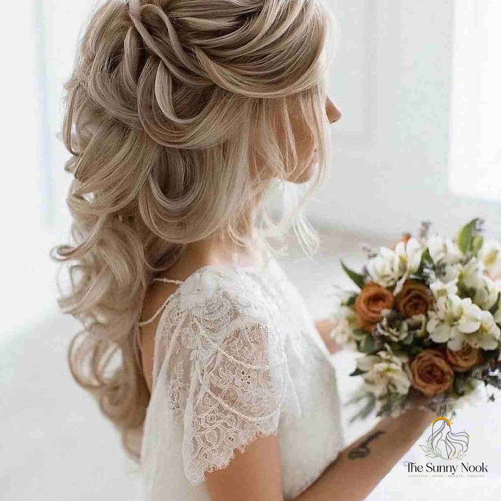 27 Half Up Hairstyles For Long Hair for the Ultimate Glow Up 9 Soft and Messy Blonde Half Updo