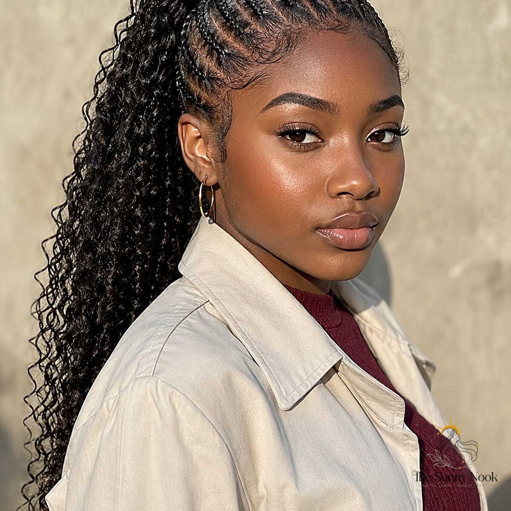 13 Short 4C Hairstyles Natural Hair Everyone Is Pinning Right Now 9 Stitch Braids into a Curly Ponytail
