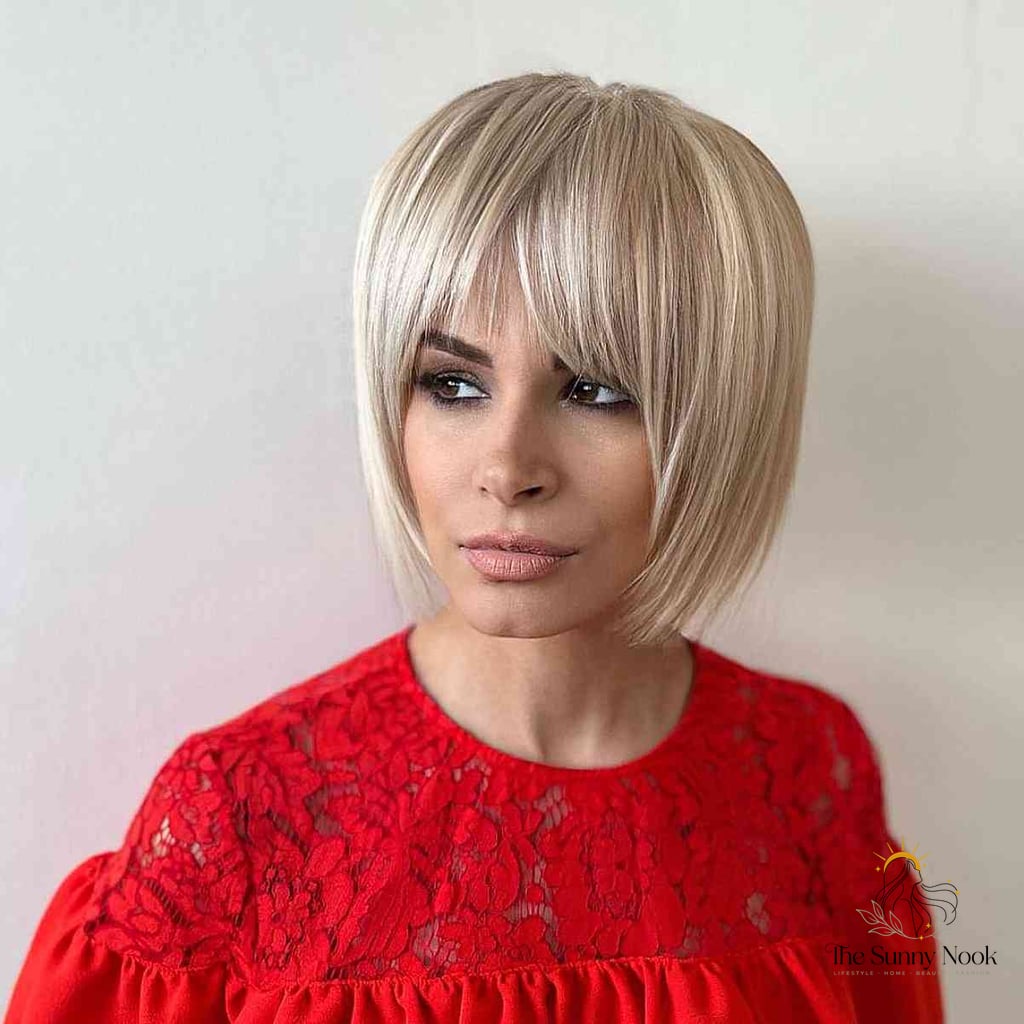 30 Aesthetic Hairstyles For Short Hair Inspo That's Giving Us Everything 6 Stunning Soft Blonde Bob with Bangs