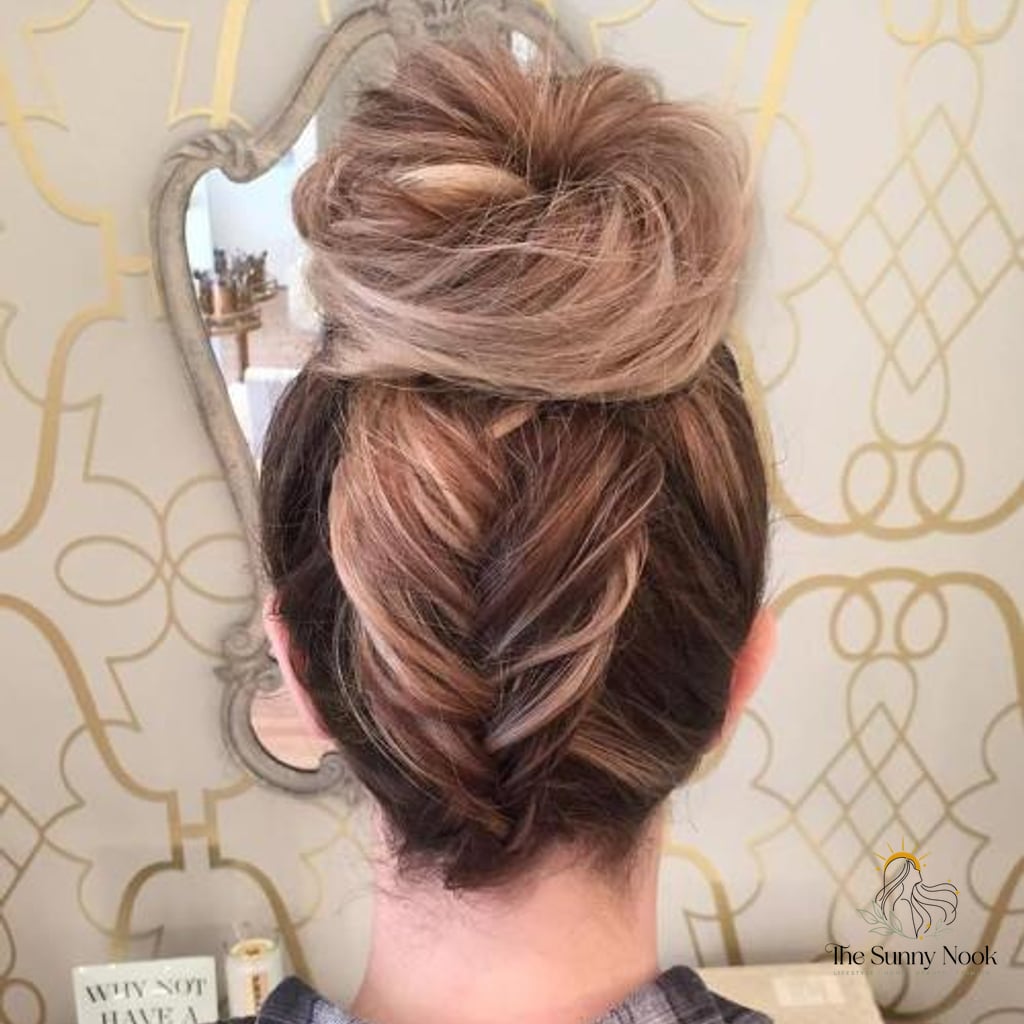 30 Updo Hairstyles For Long Hair Everyone Is Pinning Right Now 21 Swirled Bun with a Fishtail