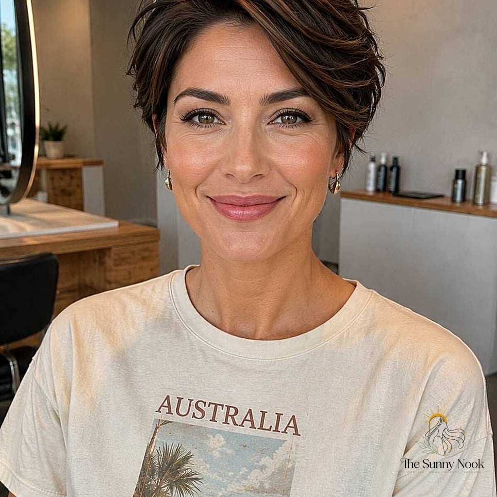 25 Stunning Fancy Hairstyles For Short Hair Worth Bookmarking Today 12 The Tousled Brunette Pixie with Caramel Highlights