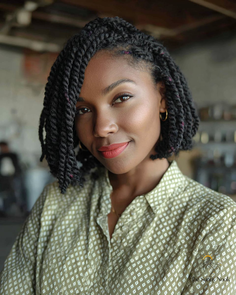 13 Small Braids Hairstyles We're Obsessed With Right Now 11 Twisted Bob with Little Pops of Color Woven In