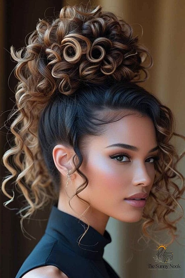 23 Hairstyles For Thick Curly Hair Looks That Will Seriously Inspire You 19 Voluminous High Bun