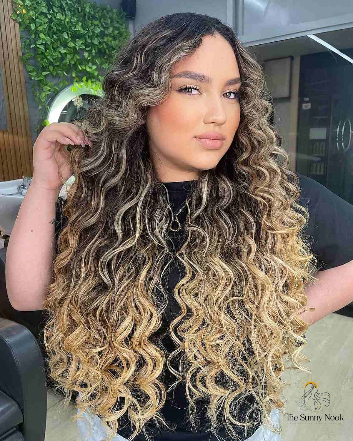 Waist-Length Curls with Blonde Ombre