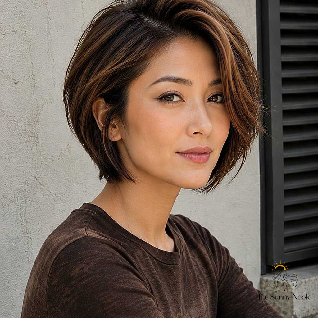 20 Short Korean Hairstyles Perfect for Your Next Salon Appointment 2 The Warm-Toned Textured Bob with Copper Ribbons
