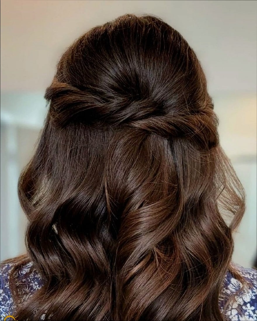 27 Half Up Hairstyles For Long Hair for the Ultimate Glow Up 26 Wavy Half Up with Deep Side Part