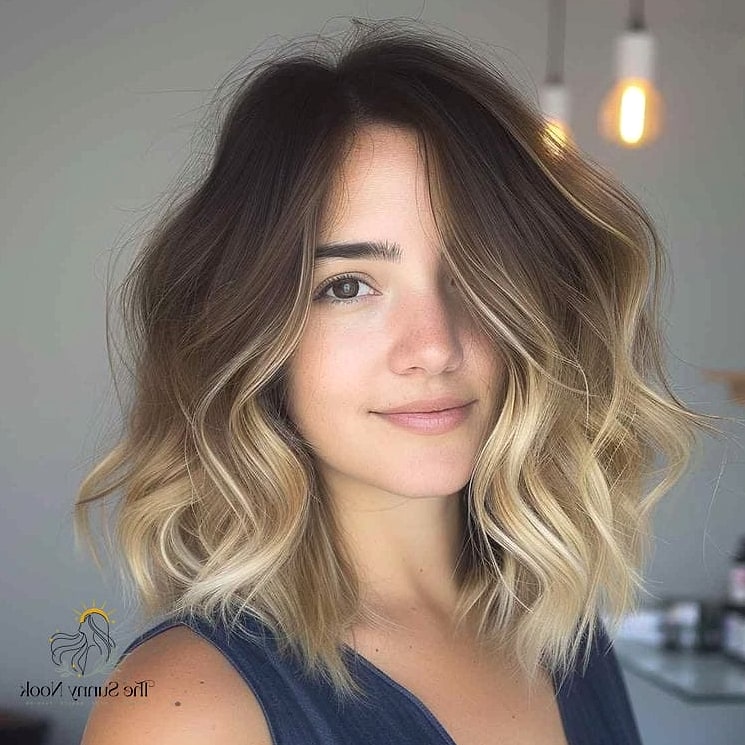 Wavy Lob with Bangs