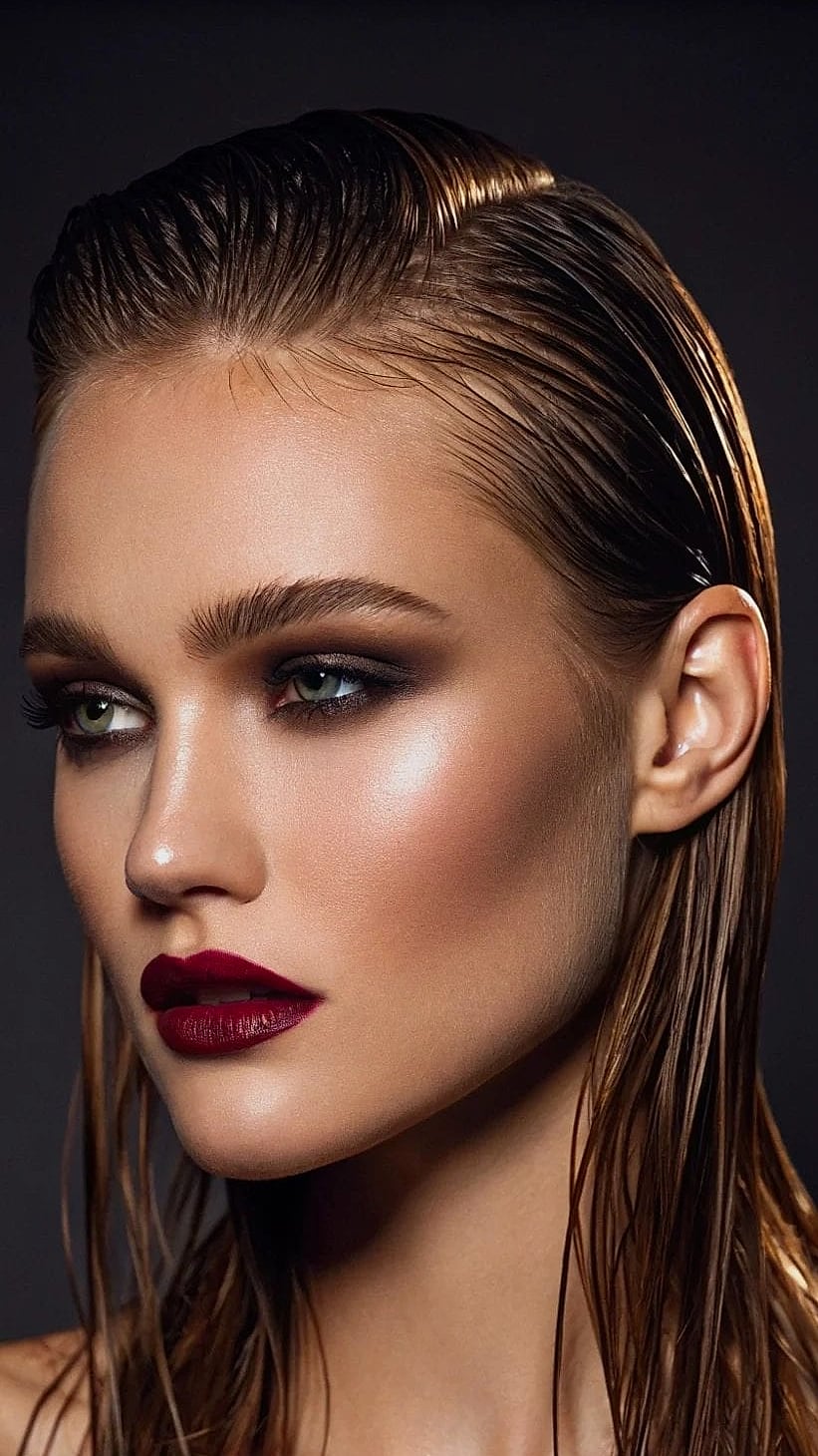 Wet-Look Slicked Hair
