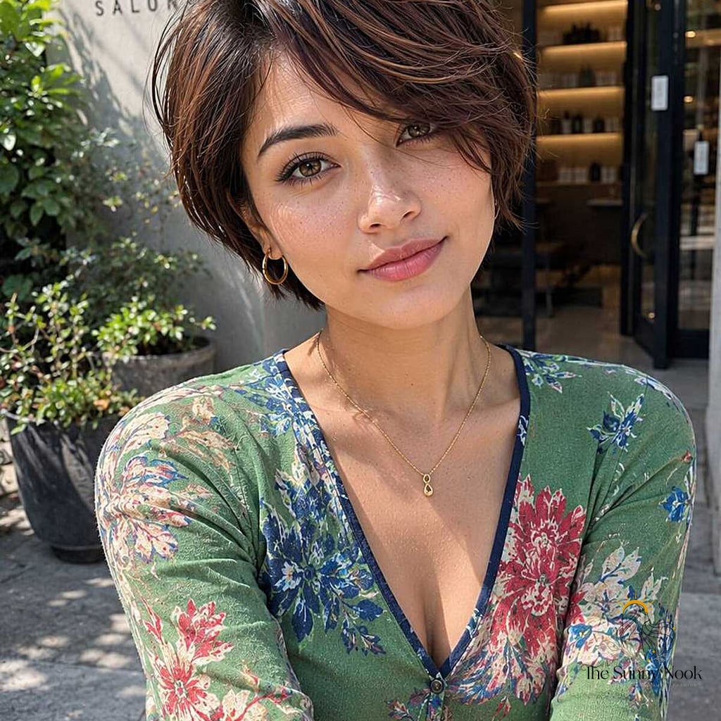 25 Stunning Fancy Hairstyles For Short Hair Worth Bookmarking Today 25 The Wispy Brunette Pixie with Feathered Bangs