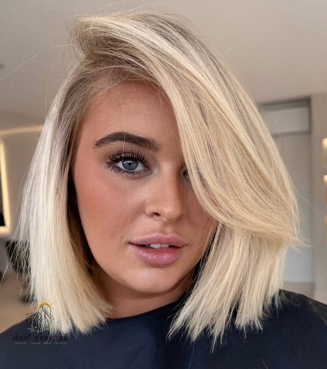 Blunt bob with a curved frontal