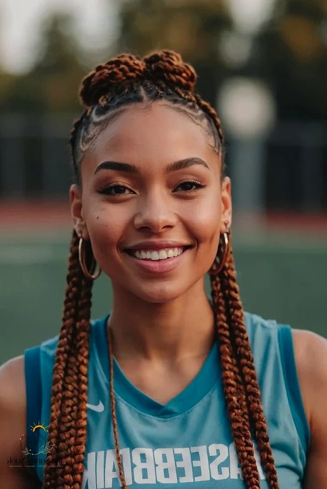 22 Gorgeous Basketball Hairstyles Easy for Every Hair Type 14 Box Braids Pulled Back
