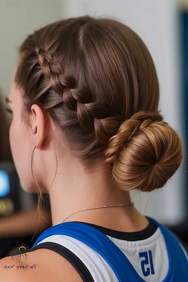 22 Gorgeous Basketball Hairstyles Easy for Every Hair Type 15 Braided Bun Combo