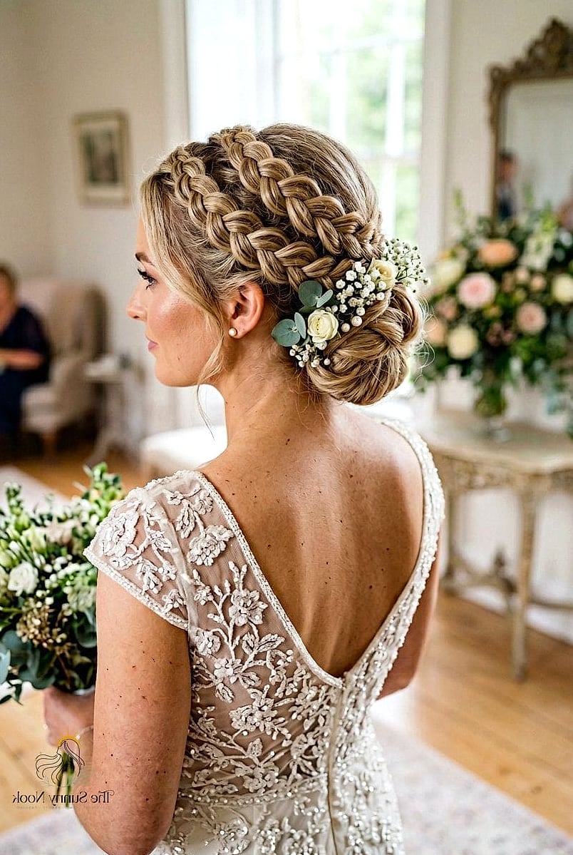 20 Indian Wedding Guest Hairstyles Inspo That's Giving Us Everything 3 Braided Crown with Jasmine Strings