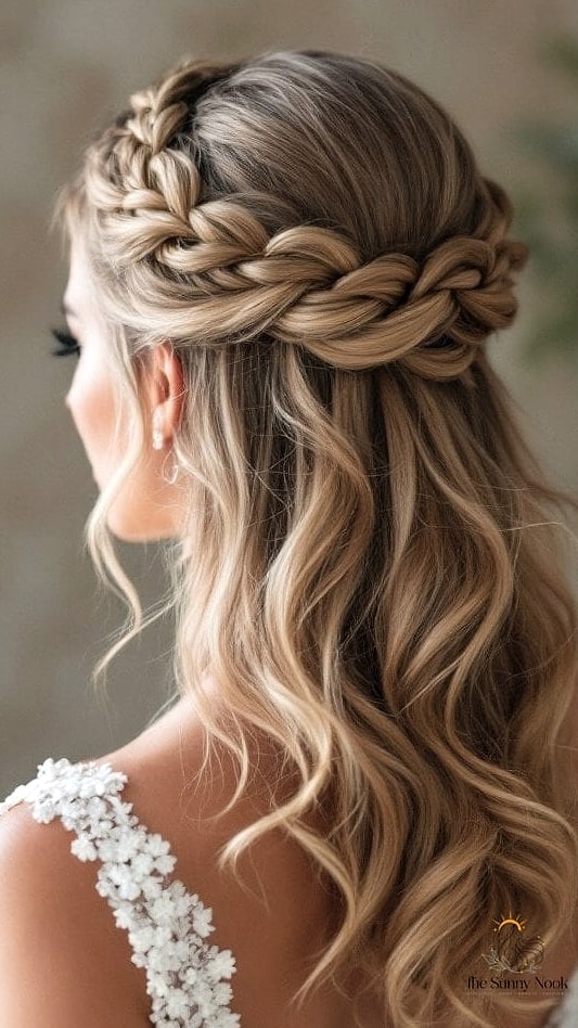 17 Bridesmaid Hairstyles For Short Hair That Are Both Cute and Low Maintenance 15 Braided Crown on Short Hair