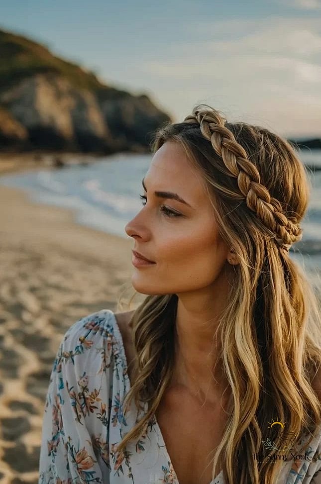 22 Easy Beach Hairstyles That Are Actually Easy to DIY 18 Braided Headband