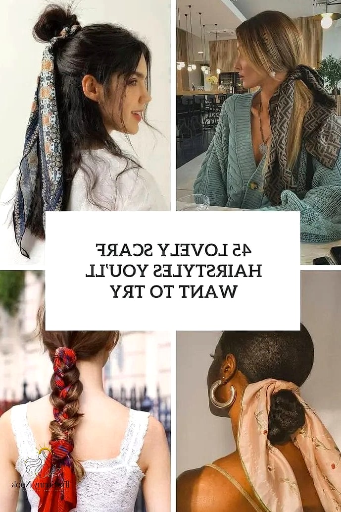 22 Scarf Hairstyles Short Hair to Save Before They Blow Up 21 Center-Part Scarf Drape