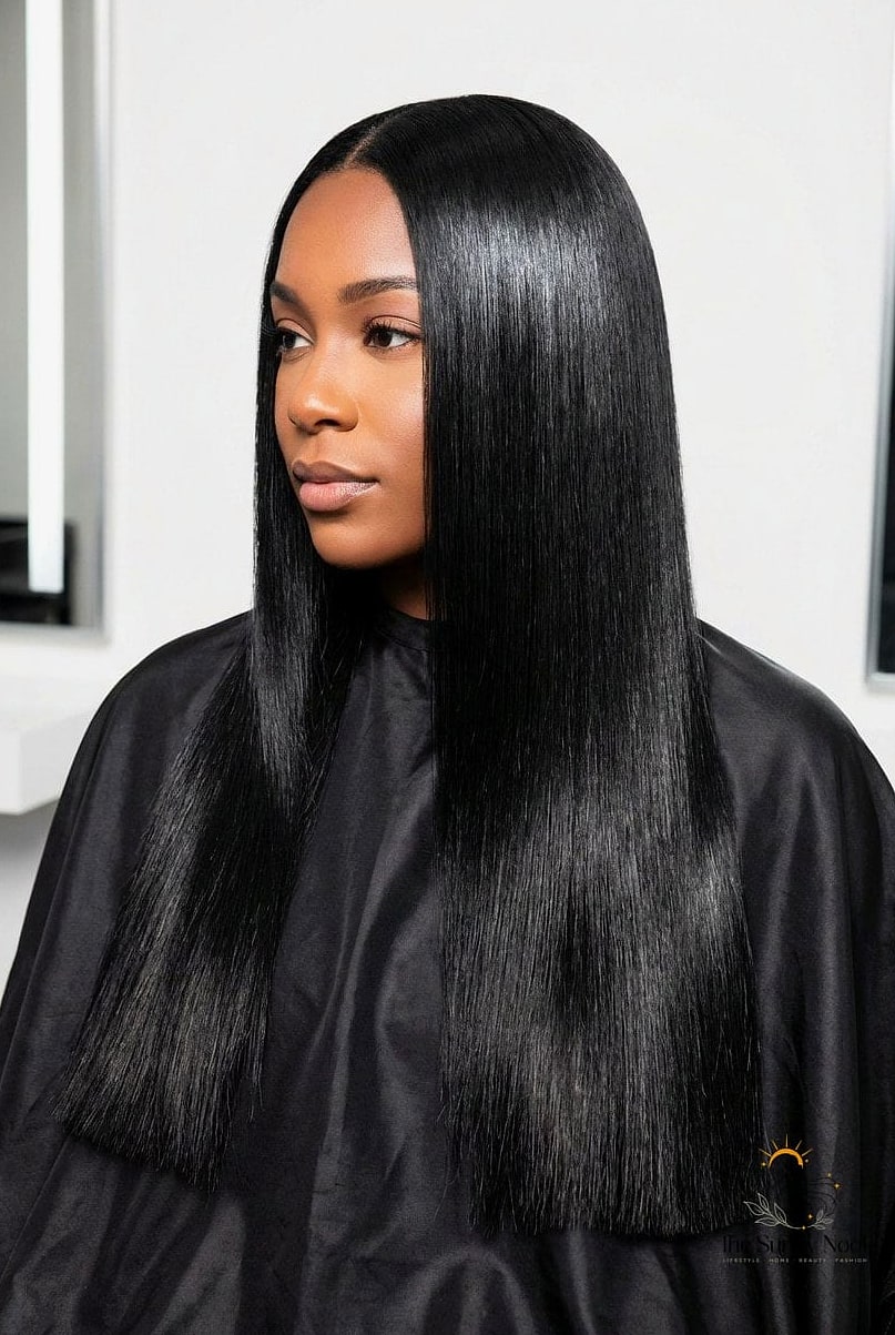 Classic Silk Press with a Deep Side Part