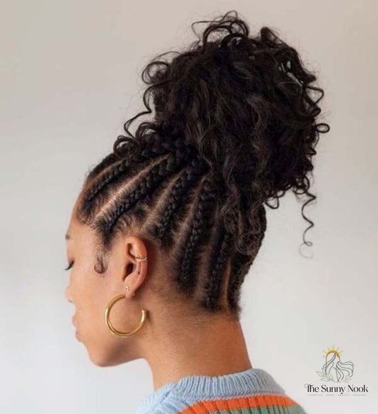 16 Gorgeous Black Women Updo Hairstyles for Every Hair Type 3 Curly Black Hair Updo with Cornrows