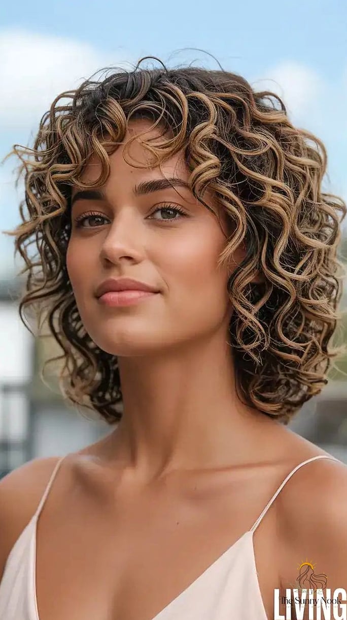 30 Gorgeous Diamond Face Hairstyles for Every Hair Type 25 Curly Lob with Curtain Layers