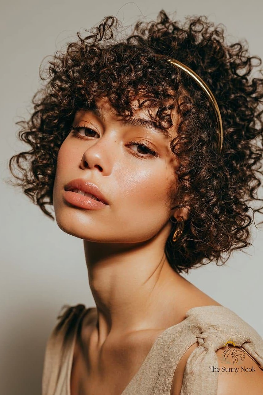 18 Stunning Short Hair Headband Hairstyles Worth Bookmarking Today 10 Curly Pixie with Bold Print Headband