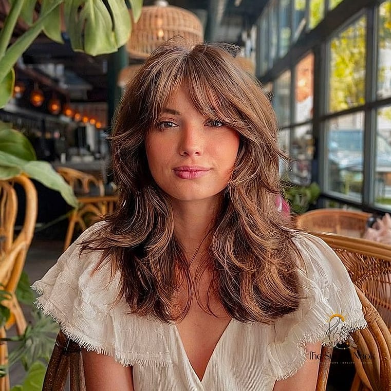 Curtain Bangs With a Floppy Sun Hat
