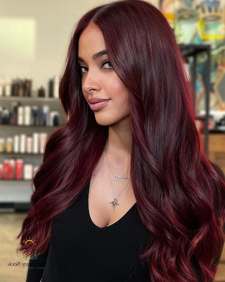 17 Tan Skin Hair Color Ideas to Save Before They Blow Up 13 Dark Cherry Cola