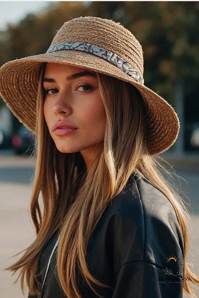 23 Cute Hat Hairstyles That Are Trending on Pinterest This Week 4 Face-Framing Curtain Bangs With a Wide Brim Hat