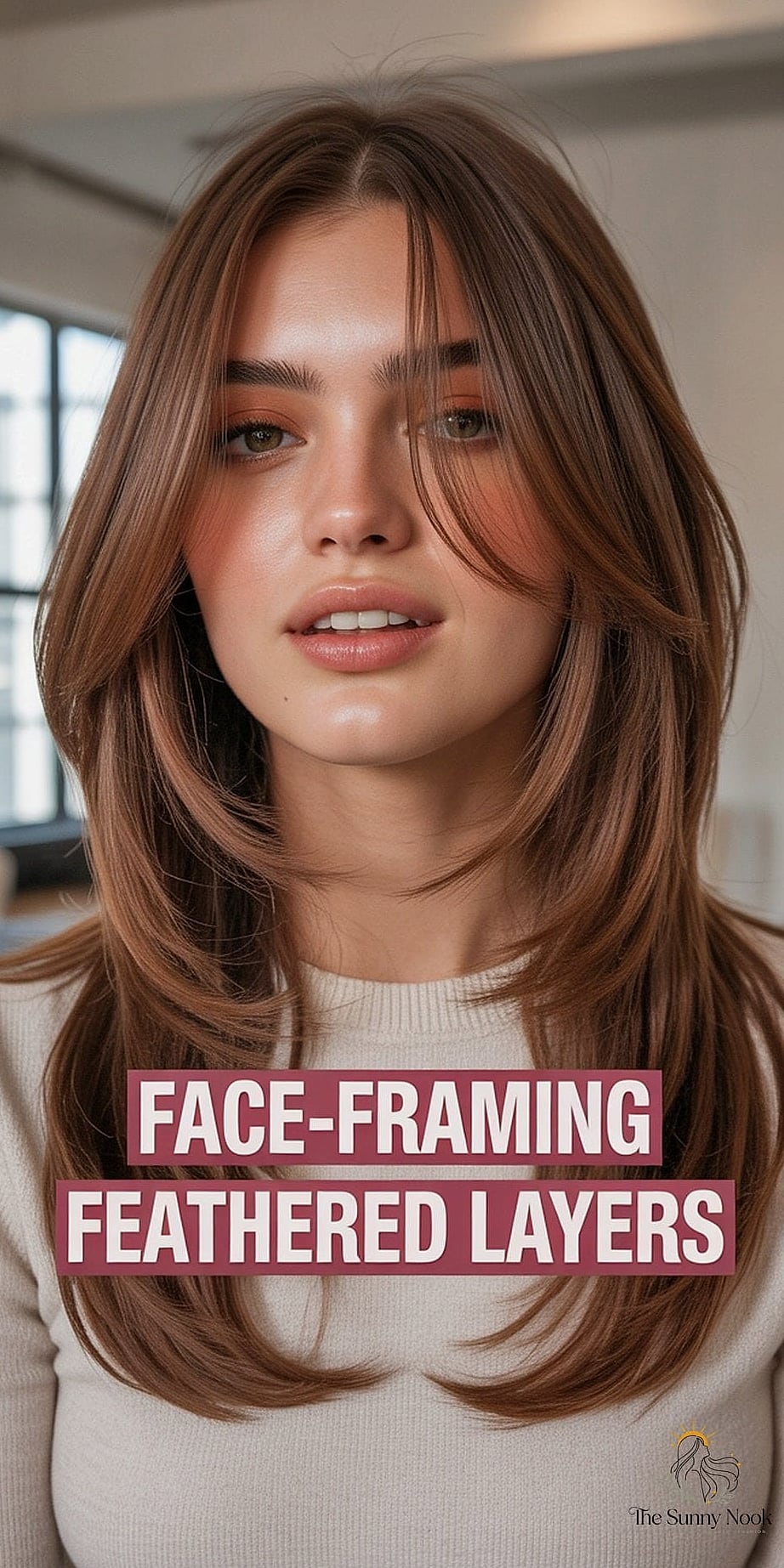 30 Gorgeous Diamond Face Hairstyles for Every Hair Type 5 Feathered Layers with Wispy Bangs