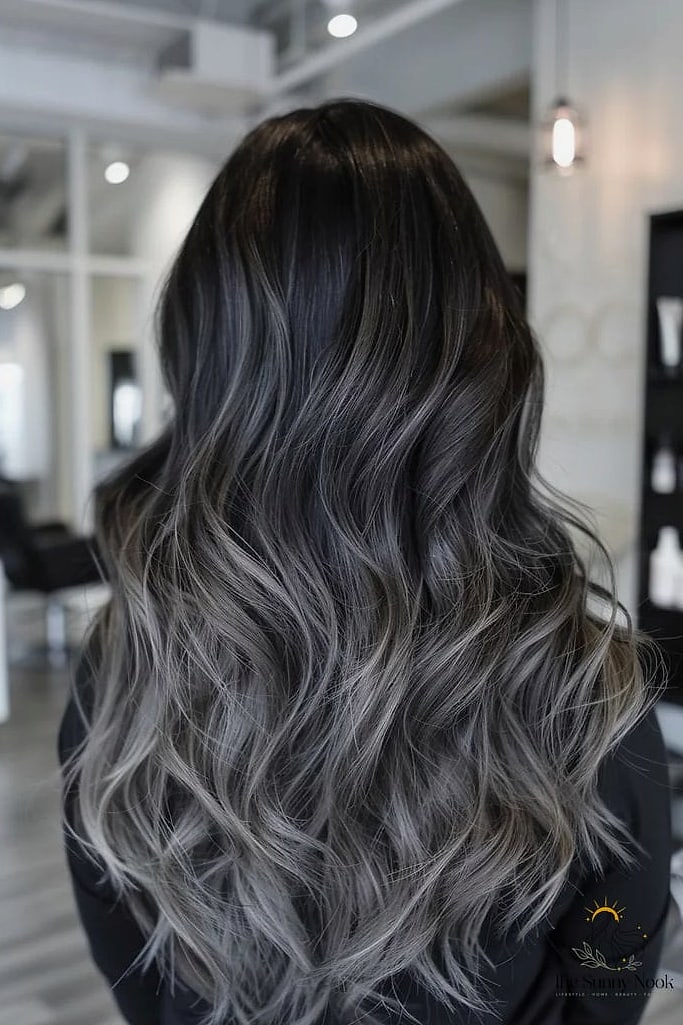 Grey Balayage on Dark Brown