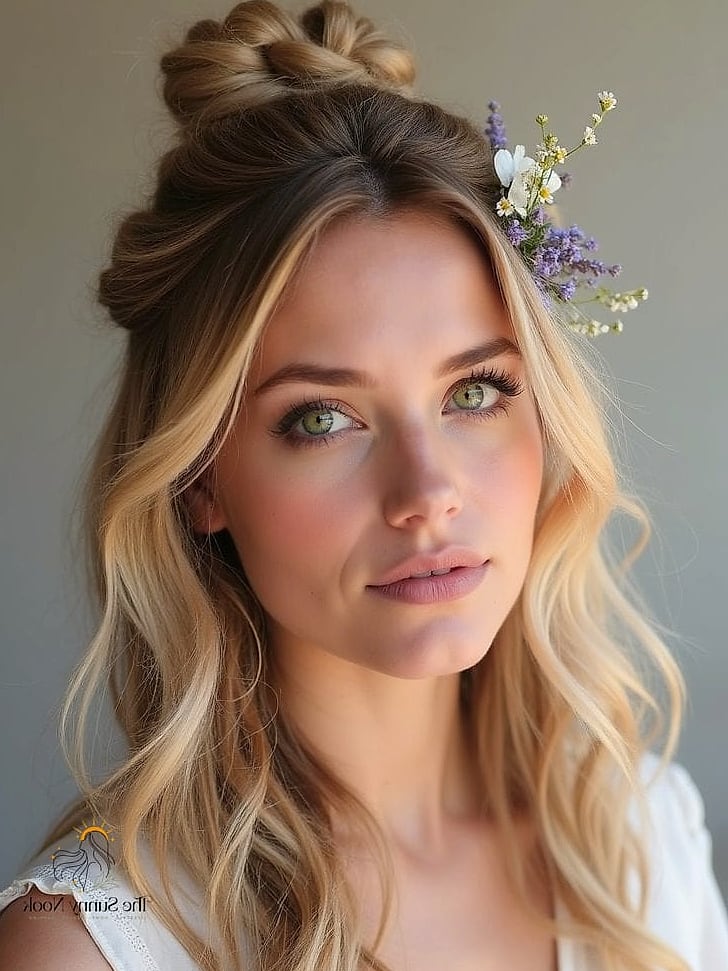 25 Boho Hairstyles For Short Hair That Are Actually Easy to DIY 6 Half-Up Boho Knot