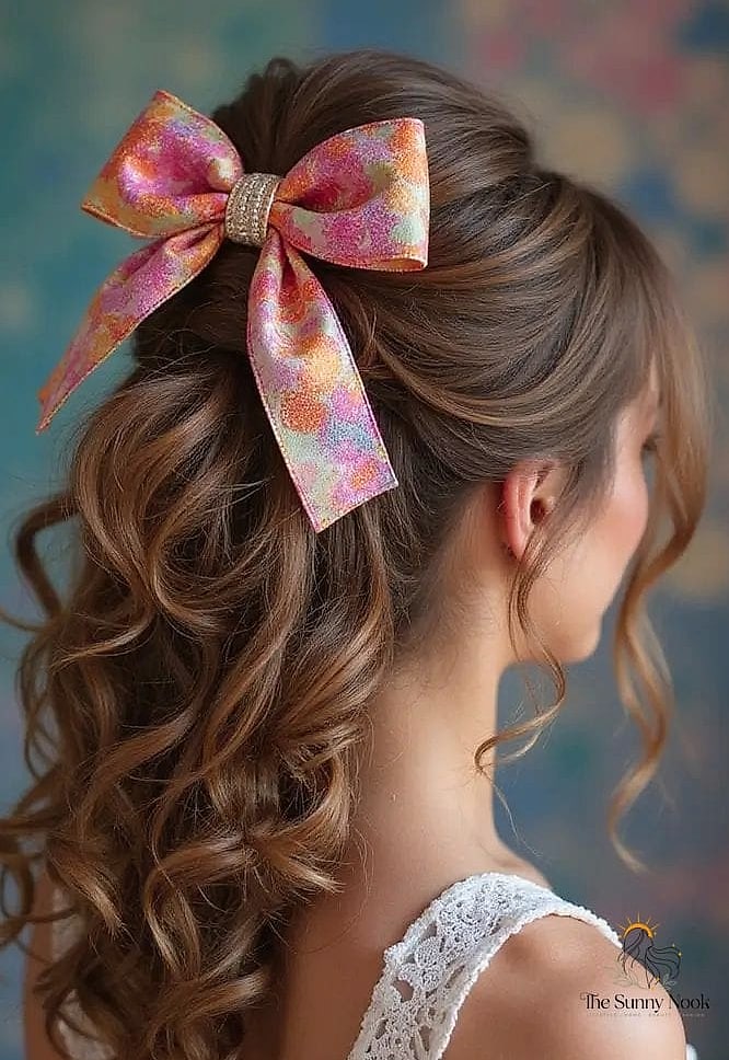 25 Cute Hairstyles With A Bow Everyone Is Pinning Right Now 15 Half-Up Bow With Face-Framing Layers