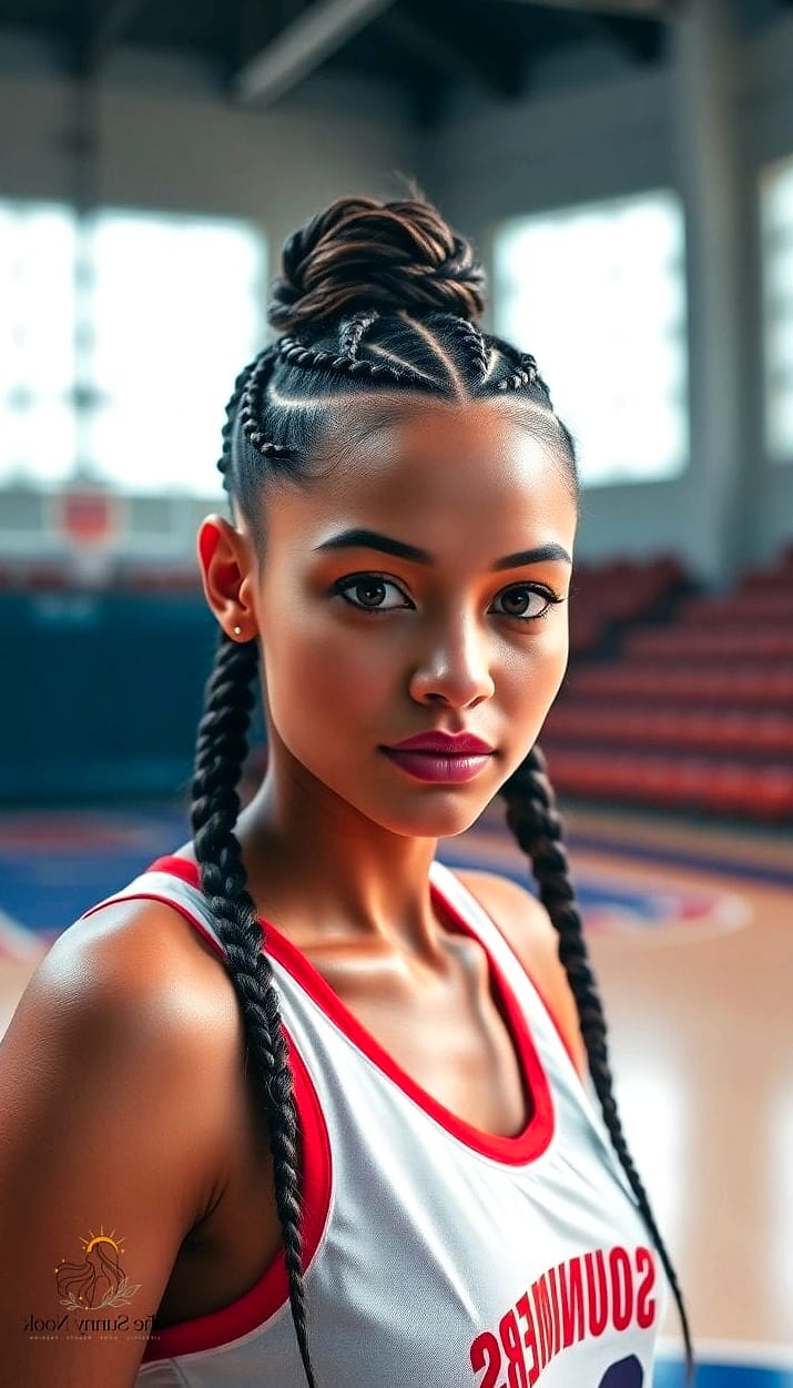 22 Gorgeous Basketball Hairstyles Easy for Every Hair Type 16 Half-Up Braided Pigtails