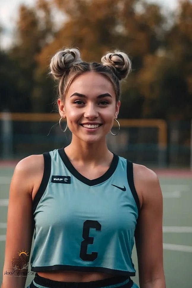 22 Gorgeous Basketball Hairstyles Easy for Every Hair Type 6 Half-Up Space Buns