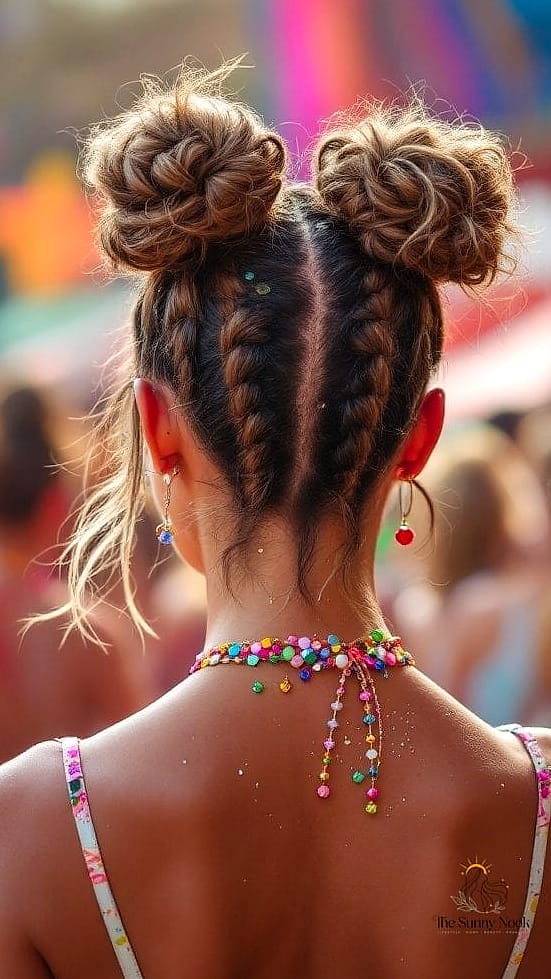 11 Short Hair Festival Hairstyles for When You Need a Fresh Change 4 Half-Up Space Buns
